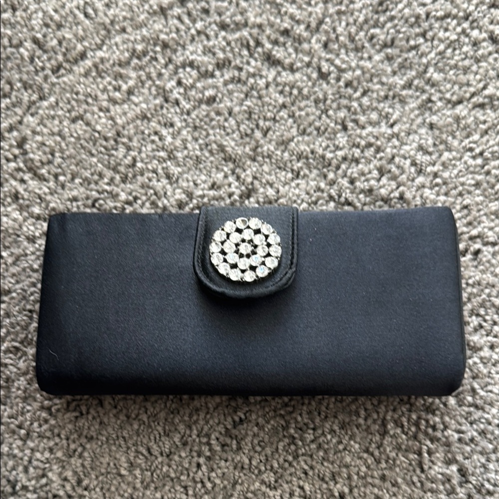 Elegant Black Clutch with Rhinestone Accent